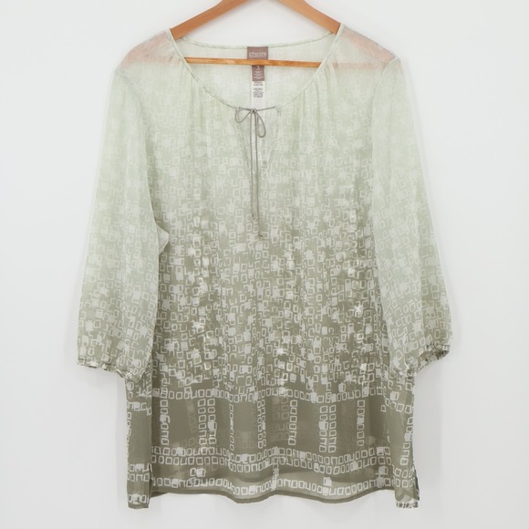 Chico's Tops - Chicos Sage Green Ombre Geometric Top Sheer Boho Coastal Layering Size 3/XL